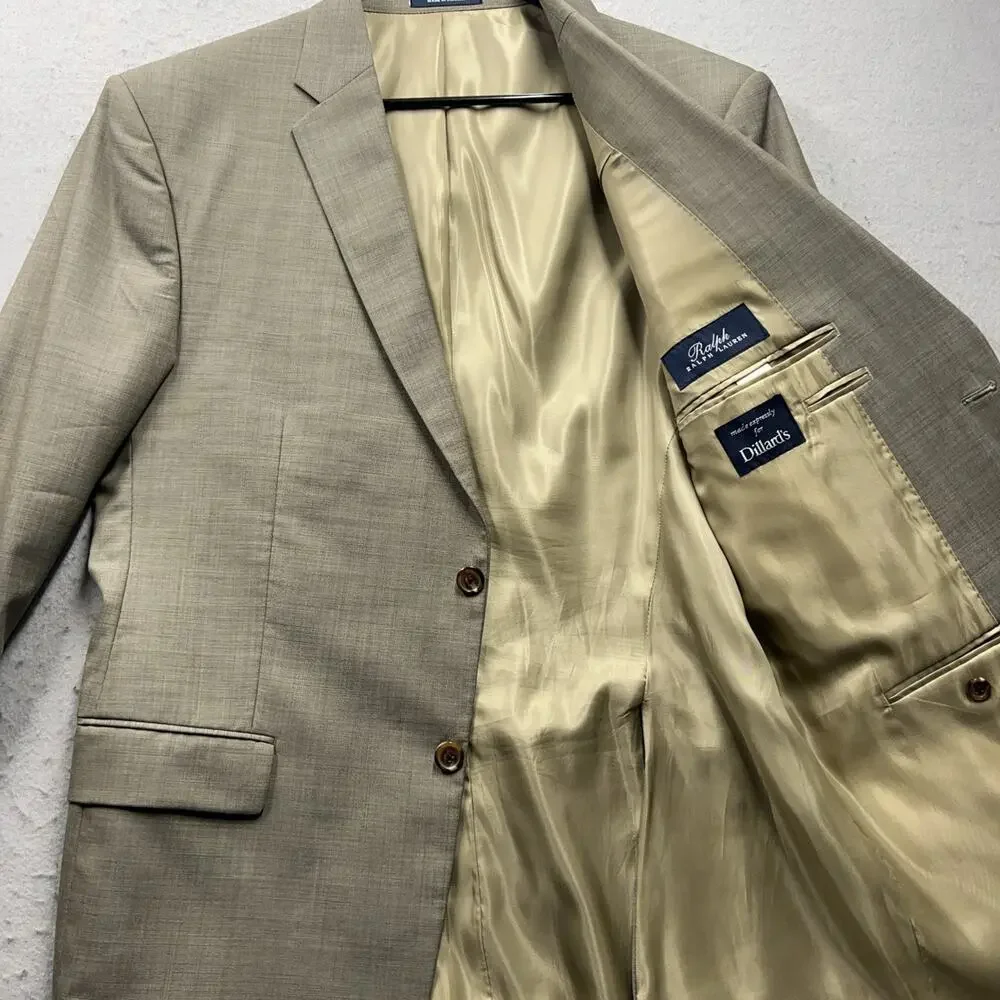 Ralph Lauren Dillard's Exclusive‎ Wool Blazer Plaid Tan Brown Mens Size 44R
